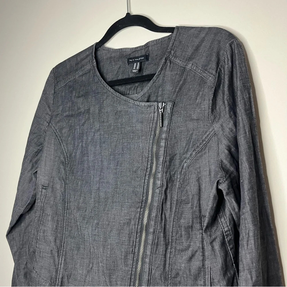 H BY HALSTON Lyocell Cotton Blend Zip Up Moto Style Lightweight Layering Jacket - Picture 2 of 9